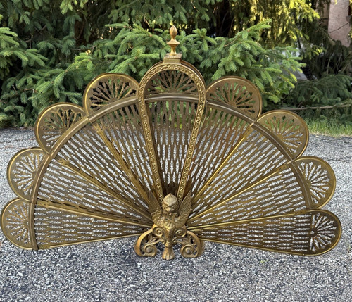 Schermo camino pavone ottone