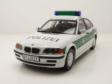 Modellino auto BMW Serie 3 E46 berlina polizia 1999 bianco verde scala 1:18 KK