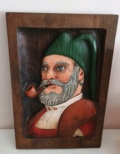 Quadro Intagliato Su Tavola Di Legno Vecchio Marinaio Folk Art Vintage