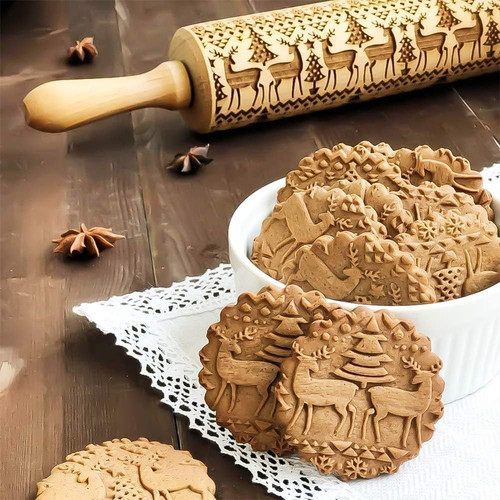 Mattarello natalizio legno - mattarello,