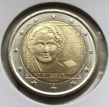 ITALIA 2020 MONETA 2 EURO FDC IPZS 150° NASCITA MARIA MONTESSORI da rotolino