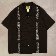 Camicia Guayabera cubana vintage 2XL uomo lavata nera ricamata