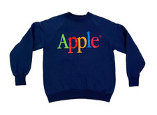 Felpa media vintage Apple Computers logo arcobaleno girocollo blu navy
