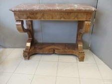 CONSOLE STILE IMPERO LASTRONATA E FILETTATA IN PIUMA DI NOCE EPOCA 800 FRANCIA