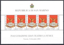 2003 San Marino, La Fenice Sheet, 5 Values New, BF 82 - MNH**