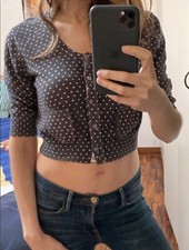 Top Cardigan Corto a Pois Reversible grigio e rosa