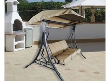 Dondolo Letto da Giardino 3 Posti Tetto Reclinabile Cuscini Beige alti 10cm