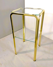 Tavolino alto portatelefono comodino H. 64 in metallo dorato con 2 piani vetro