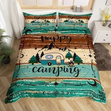 Camping Decor for Camper Duvet Cover Lodge Cabin Camp Travel Car Bedding Set,...