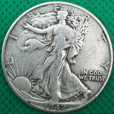 Moneta argento 90% mezzo dollaro 1942 Walking Liberty (1118b)