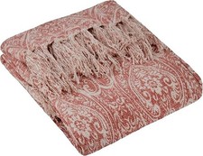 Paoletti Durelle Lancio in Cotone con Nappe, Motivo Damascato, 130 x 170 cm, Corallo