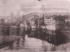 Angelo dall'Oca bianca, matrice in vetro per stampa: paesaggio sull'Adige