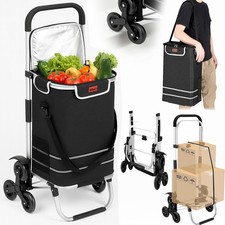 Carrello Spesa Montascale 56L Nero Borsa Termica Trolley Portaspesa con Tracolla