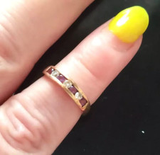 FEDE ANELLO DONNA ORO GIALLO 585 14 carati con RUBINO e ZIRCONI BIANCHI eternity