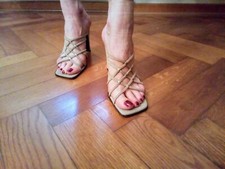 Sandali Sergio Rossi pelle scamosciata beige tortora scarpe stiletto vintage