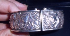 SPETTACOLARE BRACCIALE ANTICO RIGIDO ART NOUVEAU  ARGENTO 925 FINEMENTE DECORATO