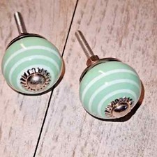 Set 2 Pomelli in Ceramica Chanty - Verde, Bianco, Argento - Diametro 3 cm