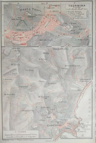 Stampa antica pianta taormina - pianta,