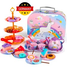 Magic Unicorn Servizio da Tè 42 Pezzi per Bambini, Set da Tè con Valigetta
