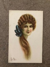 CARTOLINA ILLUSTRAZIONE DONNA CON CODA DI CAPELLI  VIAGGIATA  LAN MARCO