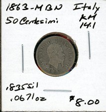 ITALY 1863 MBN 50 CENTESIMI