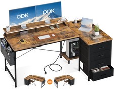 ODK Scrivania Angolare con Cassetti 160x80cm Scrivania a L Reversibile con Porta