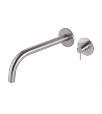 Rubinetto monocomando a parete per lavabo bagno, miscelatore acciaio spazzolato