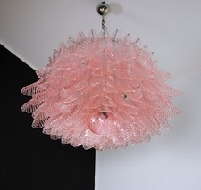 Grande lampadario in vetro di Murano -100 bicchieri Felci rosa