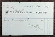 1889 Penrith Observer Receipt for Advertising Cottage to Let