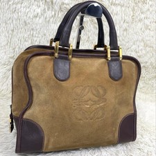 Borsa a mano Boston LOEWE Anagram pelle scamosciata marrone chiaro autentica usata dal Giappone