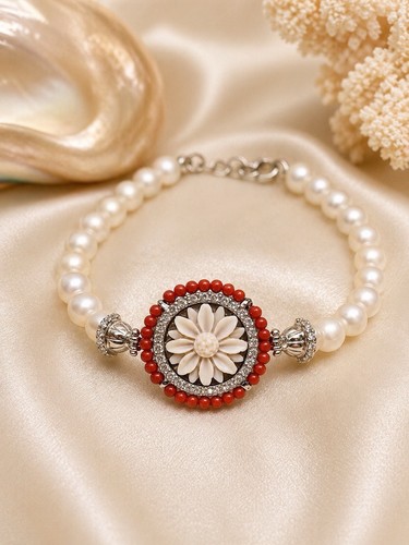 Bracciale cammeo perle corallo - bracciale,