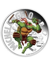 MICHELANGELO Teenage Mutant Ninja Turtles 1 oz moneta argento 1 $ Tuvalu 2024