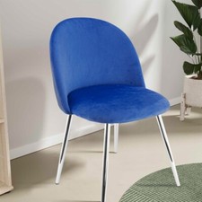 SET 4 SEDIE TAVOLO POLTRONCINA VINTAGE SALONE IN VELLUTO BLU CON PIEDI ARGENTO