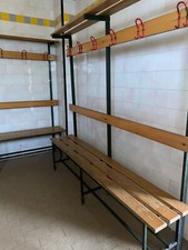 PANCA SPOGLIATOIO ACCIAIO CON SEDUTA-SCHIENALE-APPENDIABITI-PIANOBORSE