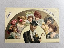 m) Cartolina donnina Liberty Art Nouveau amore amante innamorato 