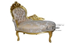 Panchetta panca dormeuse oro tessuto gigliato avorio divanetto barocco Swarovski