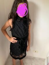 Abito Firmato List Vestito Elegante Pizzo E Raso Bambina 7/8 Anni Nero