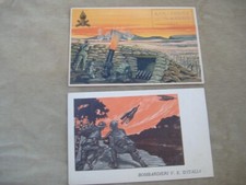 2 CARTOLINE MILITARI A COLORI DI BATTERIE DI BOMBARDE 1a G. M. NON VIAGGIATE
