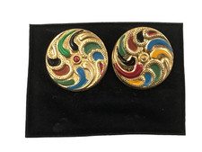 ORECCHINI CLIP BOTTONE METALLO ORO E SMATO BIGIOTTERIA VINTAGE ANNI 70-90 CM 2,7