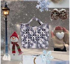 Borsetta Borsa Donna Ragazza 25x25x10Cm uncinetto Handmade Cotone Musto  Grigio 