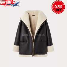 Giacca donna oversize pelle di pecora nera pelliccia invernale cappotto caldo stile