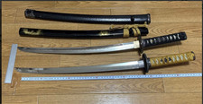 Spada giapponese Katana Wakizashi set di 2 replica nera e oro arredamento mod...