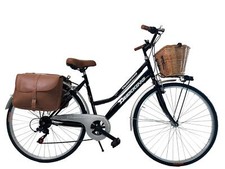 Bicicletta Donna Passeggio Misura 28 Nera Con Cambio, Borse E Cestino In Vimini