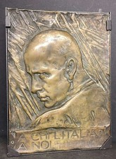 Antico Medaglione Bronzo Scultura Altorilievo Benito Mussolini Classica XX Sec.