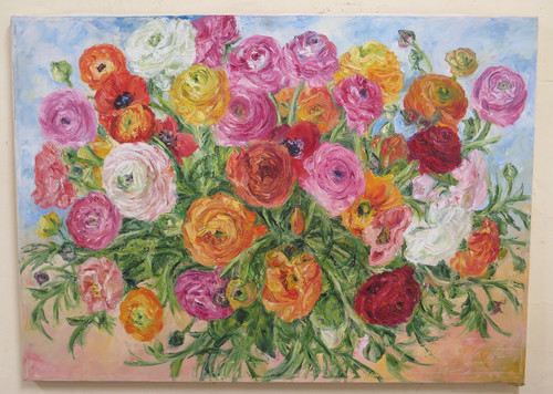 Quadro olio floreale fiori - quadro,