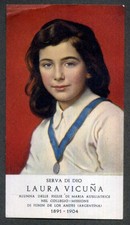 SANTINO  HOLY CARD -  Serva di Dio LAURA VICUNA - 1957 con Preghiera
