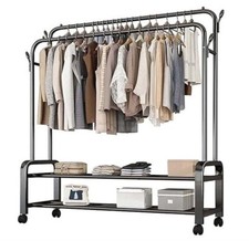 Stender Stand Appendiabiti Attaccapanni Barra Doppia Metallo Rotelle Nero cir