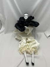 Bambola Arlecchino Vintage che si muove e suona musica bambola dipinta a mano porcellana bisque