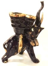 SOPRAMMOBILE ETNICO ELEFANTE  VASO / PORTACANDELE IN CERAMICA BLU E ORO