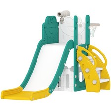 AIYAPLAY Set Scivolo per Bambini con Canestro e Telescopio Età 1-3 Anni Giallo